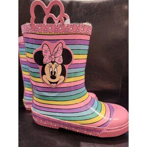 Minnie Mouse Girls Pink & Rainbow Rain Boots - Size 13/1